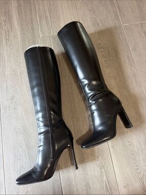 Zara Black Knee-High Leather Boots